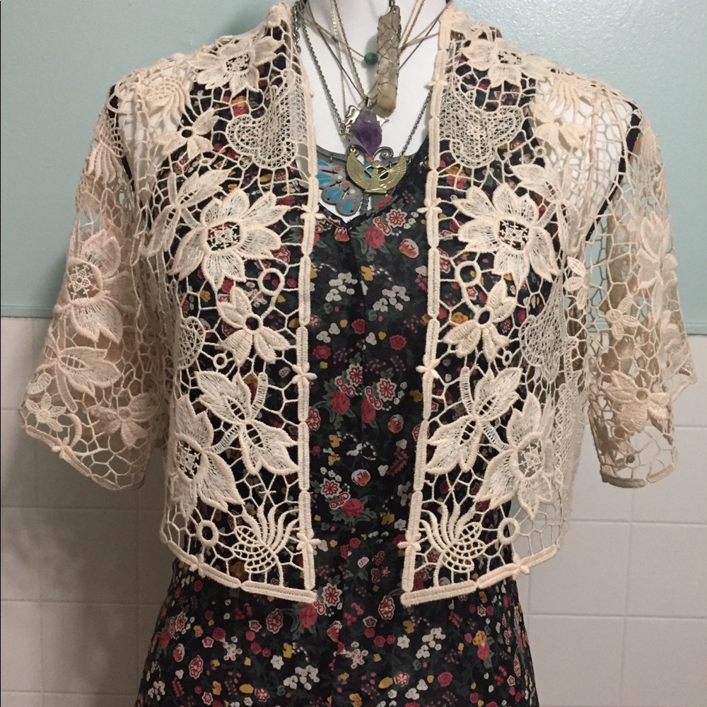 Anthropologie Elizabeth Gillett Crochet Floral Top